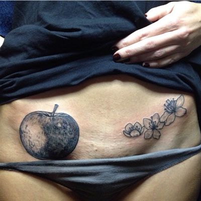 Cover up 🍎 • • #apple #sakura #black #grey #lines #likeaprintonskin #three #tattooedgirl #🍏#coverup #tattoo #likes #linestattoo #justlines #revy #printeffect #illustrative #dark #graphic #lines #linework #lineworktattoo