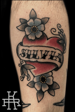 Traditional heart, name, flowers