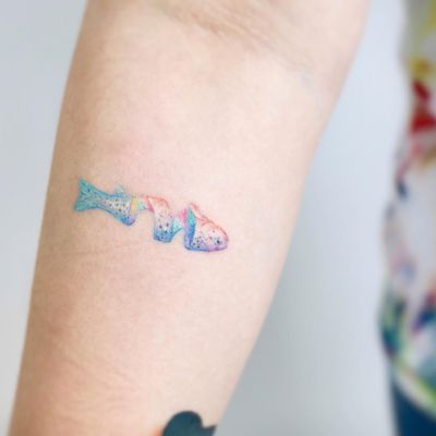 Fish tattoo by Gelley Arles #GelleyArles #Arles #fishtattoo #fishtattoos #fish #seacreature #oceanlife #animal #ocean #water #pisces #nature #watercolor #tiny #small #color #surreal