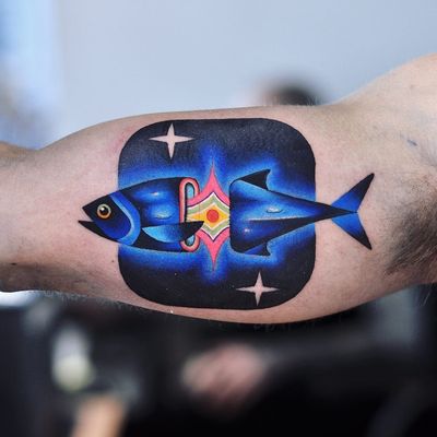 Fish tattoo by David Cote aka David Peyote #DavidPeyote #DavidCote #fishtattoo #fishtattoos #fish #seacreature #oceanlife #animal #ocean #water #pisces #nature #graphicart #illustrative #color #stars