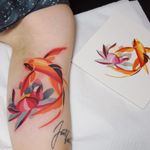 Fish tattoo by Sasha Unisex #SashaUnisex #fishtattoo #fishtattoos #fish #seacreature #oceanlife #animal #ocean #water #pisces #nature #betafish #lotus #flower #floral #watercolor #color