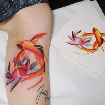 Fish tattoo by Sasha Unisex #SashaUnisex #fishtattoo #fishtattoos #fish #seacreature #oceanlife #animal #ocean #water #pisces #nature #betafish #lotus #flower #floral #watercolor #color