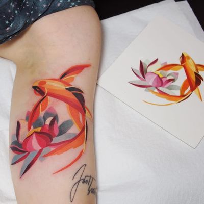 Buy Floral Red Koi Fish Temporary Tattoo / Watercolor Japanese Koi