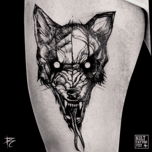 Mad dog or crazy wolf? #blackwork #wolftattoo #dogtattoo #black #linework #horror #diabolic 