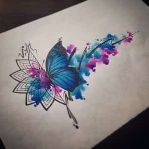 "Mandala y Mariposa" . . . . #mandala #butterfly #watercolors #colors #stains #sketch #tattoo #envigadotattoo #lines