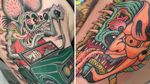 Rat Fink tattoo on the left by Dansin and Rat Fink tattoo on the right by Drizel #Drizel #Dansin #RatFinktattoos #RatFinktattoo #RatFink #color #KustomKulture #rockabilly #hotrod #hotrodtattoo