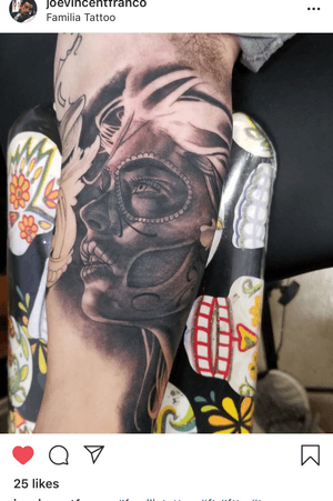 Day of the dead girl, starting out the sleeve 