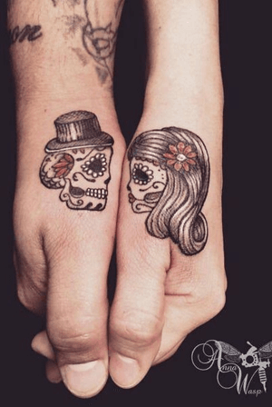 Skull His and her tattoos 