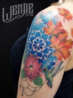 "4 Estaciones" . . . . . . . #flowers #fourseasons #Hummingbird #colors #watercolors #stains #summer #winter #autumn #spring #tattoo #tattooenvigado