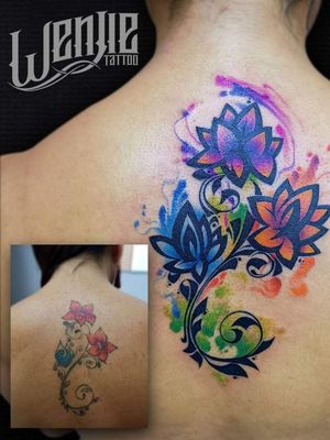 "Flores" Cover up . . . . . . . . .#flowers #colors #watercolors #stains #sketch #tattoo #envigadotattoo #coverup
