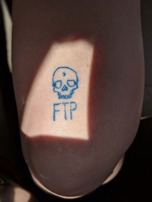 FTP and Skull in blue inkHandpoked, of course. 