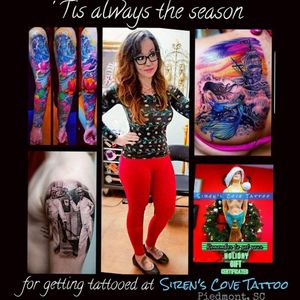 Tattoos by one of South Carolina 's best female tattoo artists, Alysia Roberson, at Siren's Cove Tattoo in Piedmont, SC (near Greenville, SC!)!!! Call or come by SC Tattoo for an appointment, thanks!!! #tattoos #tattooed #tattooedwomen #tattooedwoman #inkedgirls #inkedgirl #inkedfemales #girlytattoo #beautifultattoo #colortattoo #blackandgreytattoo #blackandgrey #tattooartist #femaletattooartist #femaleartist #ladytattooer #ladytattooers #ladytattooist #femaletattooist #femaletattooer #siren #sirenscove #tattoosiren #sirentattoo #mermaid #mermaidtattoo #alternativegirl #piercings #dimplepiercing #septumpiercing #bluehair #glasses #alternative #tattooist #tattooer #tattooers #coveruptattoo #coverup #tattoonightmares #portraittattoo #animaltattoo #animalportrait #realism #realistic #clocktattoo #shiptattoo #japanesetattoo #lotustattoo #flowertattoo #militarytattoo  #oldschooltattoo #inkmaster #traditionaltattoo #sc #nativeamericantattoo #eagletattoo #sctattoo #sctattooartist #sctattooshop #sctattooist #sctattooer #southcarolinatattooartist #greenvillesc #downtowngreenville #andersonsc #clemsonsc #yeahthatgreenville #clemson #clemsontattoo  #clemsontigers  #Alysiarobersontattoo #sirenscovetattoo www.facebook.com/sirenscovetattoo www.facebook.com/Alysia.Roberson.Tattoo.Artist Instagram:@sirens_cove_tattoo 