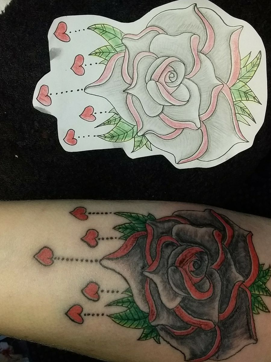 Tattoo uploaded by Inkology Nz • 2 heart rose tattoo, red and black 