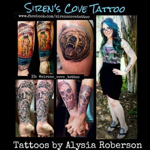 Tattoos by one of South Carolina 's best female tattoo artists, Alysia Roberson, at Siren's Cove Tattoo in Piedmont, SC (near Greenville, SC!)!!! Call or come by SC Tattoo for an appointment, thanks!!! #tattoos #tattooed #tattooedwomen #tattooedwoman #inkedgirls #inkedgirl #inkedfemales #girlytattoo #beautifultattoo #colortattoo #blackandgreytattoo #blackandgrey #tattooartist #femaletattooartist #femaleartist #ladytattooer #ladytattooers #ladytattooist #femaletattooist #femaletattooer #siren #sirenscove #beartattoo #skulltattoo #dayofthedeadtattoo  #couplestattoo  #tattoosiren #sirentattoo #mermaid #mermaidtattoo #alternativegirl #piercings #dimplepiercing #septumpiercing #bluehair #glasses #alternative #tattooist #tattooer #tattooers #coveruptattoo #coverup #tattoonightmares #portraittattoo #animaltattoo #animalportrait #realism #realistic #clocktattoo #liontattoo #oldschooltattoo #traditionaltattoo #sc #nativeamericantattoo #eagletattoo #sctattoo #sctattooartist #sctattooshop #sctattooist #sctattooer #southcarolinatattooartist #greenvillesc #downtowngreenville #andersonsc #clemsonsc #yeahthatgreenville #clemson #clemsontattoo  #clemsontigers  #Alysiarobersontattoo #sirenscovetattoo www.facebook.com/sirenscovetattoo www.facebook.com/Alysia.Roberson.Tattoo.Artist Instagram:@sirens_cove_tattoo 