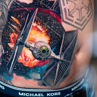 Star Wars tattoo by Luka Lajoie #LukaLajoie #StarWarstattoos #StarWarstattoo #StarWars #GeorgeLucas #movietattoo #filmtattoo #space #galaxy #scifi