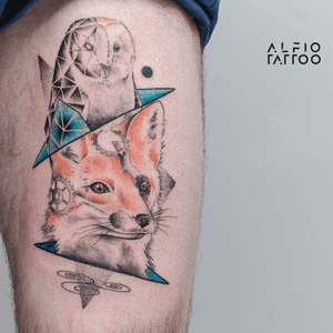 Design y tattoo by Alfio. Buenos Aires - Argentina / alfiotattoo@gmail.com / #fox  #foxtattoo #buhos #geometrictattoos #art #tattoodesign #alfiotattoo #composition #tattoocolor #finelinetattoo #watercolor #watercolortattoo #tattoo #tattooart #tattooartist