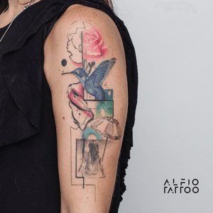 Design y tattoo by Alfio. Buenos Aires - Argentina / alfiotattoo@gmail.com / #colibri #rosetattoo #women #collage #art #tattoodesign #alfiotattoo #composition #tattoocolor #finelinetattoo #watercolor #watercolortattoo #tattoo #tattooart #tattooartist