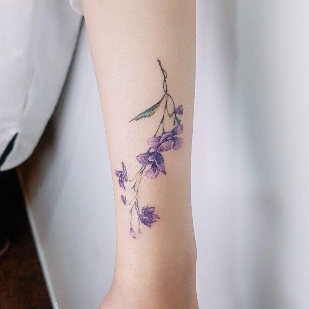 Tattoo tagged with flower small micro violet tiny ankle little  nature soltattoo green illustrative  inkedappcom