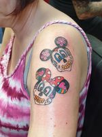 Fun Mickey and Minnie mouse tattoo, customer over the moon! #disney #colourtattoo #colour #cartoontattoo #cartoon #MickeyMouse #minniemouse #Minnie #minnieandmickey #disneytattoo #skullcandy #colours #brightandbold #lancing #shoreham #shorehambysea #worthing #bright #fun #colourful