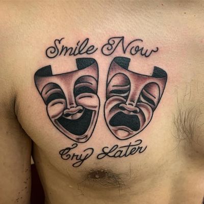 Smile Now Cry Later tattoo by Javiar DeLuna #JaviarDeLuna #Chicanotattoos #chicanotattoo #chicanx #chicano #chicana #CincodeMayo #Mexican #Mexico #tattooinspiration #besttattoos