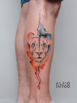 Design y tattoo by Alfio. Buenos Aires - Argentina / alfiotattoo@gmail.com / #lion #liontattoo #watercolor #animaltattoo  #art #tattoodesign #alfiotattoo #tattoocolor #skech