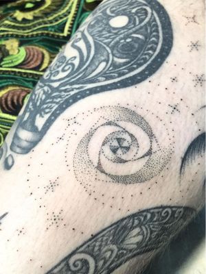 Hand Poke Tattoo: Mystical Dotwork by Ink & Earth #Ink&Earth #InkandEarth #handpoketattoo #nonelectrictattoo #handpoketattoo #handpoke #dotwork #sun #moon #tribal #pattern #sacredgeometry