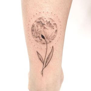 Hand Poke Tattoo: Mystical Dotwork by Ink & Earth #Ink&Earth #InkandEarth #handpoketattoo #nonelectrictattoo #handpoketattoo #handpoke #dotwork #sun #moon #tribal #pattern #flower #moon