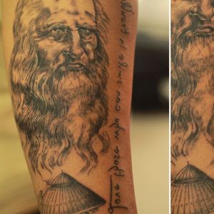 Davinci Portrait and weaponry Tattoo Sleeve by India’s Best Tattoo Artist in Bangalore - Veer Hegde 
