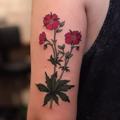 Birth month flower tattoo by Lilly Anchor #LillyAnchor #primrose #primrosetattoo #birthmonthflowertattoos #birthmonthflowers #flowertattoo #flowers #florals #petals #blooms #leaves #nature #plant #birthmonth