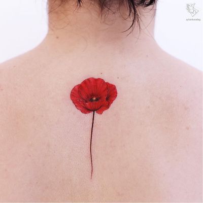 Birth month flower tattoo by Ayhan Karadag #AyhanKaradag #poppy #poppies #birthmonthflowertattoos #birthmonthflowers #flowertattoo #flowers #florals #petals #blooms #leaves #nature #plant #birthmonth