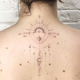 Hand Poke Tattoo: Mystical Dotwork de Ink & Earth # Ink & Earth #InkandEarth #handpoketattoo #nonelectrictattoo #handpoketattoo #handpoke #dotwork #sun #moon #tribal #pattern #sun #moon #sun #moon