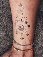 Hand Poke Tattoo: Mystical Dotwork by Ink & Earth #Ink&Earth #InkandEarth #handpoketattoo #nonelectrictattoo #handpoketattoo #handpoke #dotwork #sun #moon #tribal #pattern #moon #wave