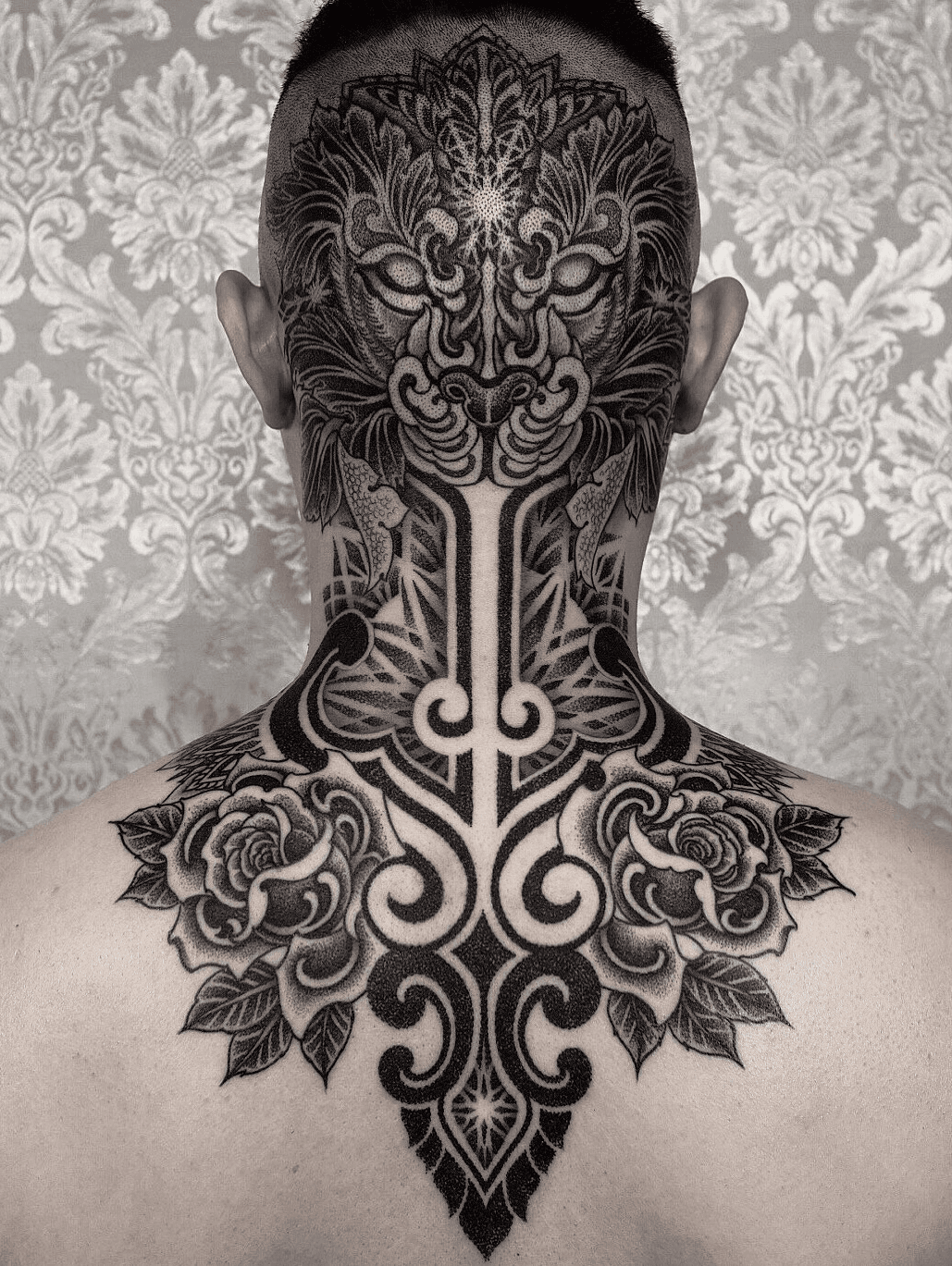 Tattoo Uploaded By Arang Eleven Geometric Lion And Roses On Back Head To Shoulders Tattoodo