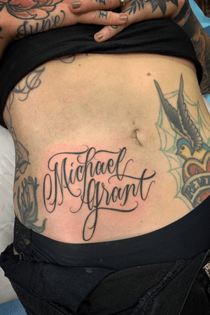 Michael Grant #letteringtattoo #lettering #scripttattoo #script for appointments text 3109010862 