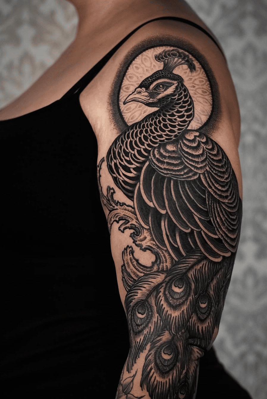 Peacock and Geisha Mermaid Tattoo Sleeve  Best Tattoo Ideas Gallery