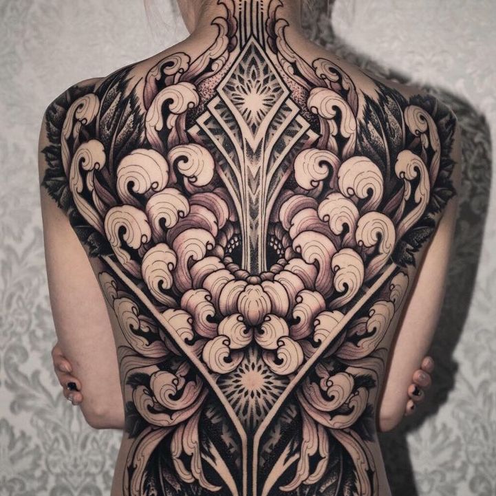 placement- hidden under bra/top  Mid back tattoos, Tattoos, Pattern tattoo