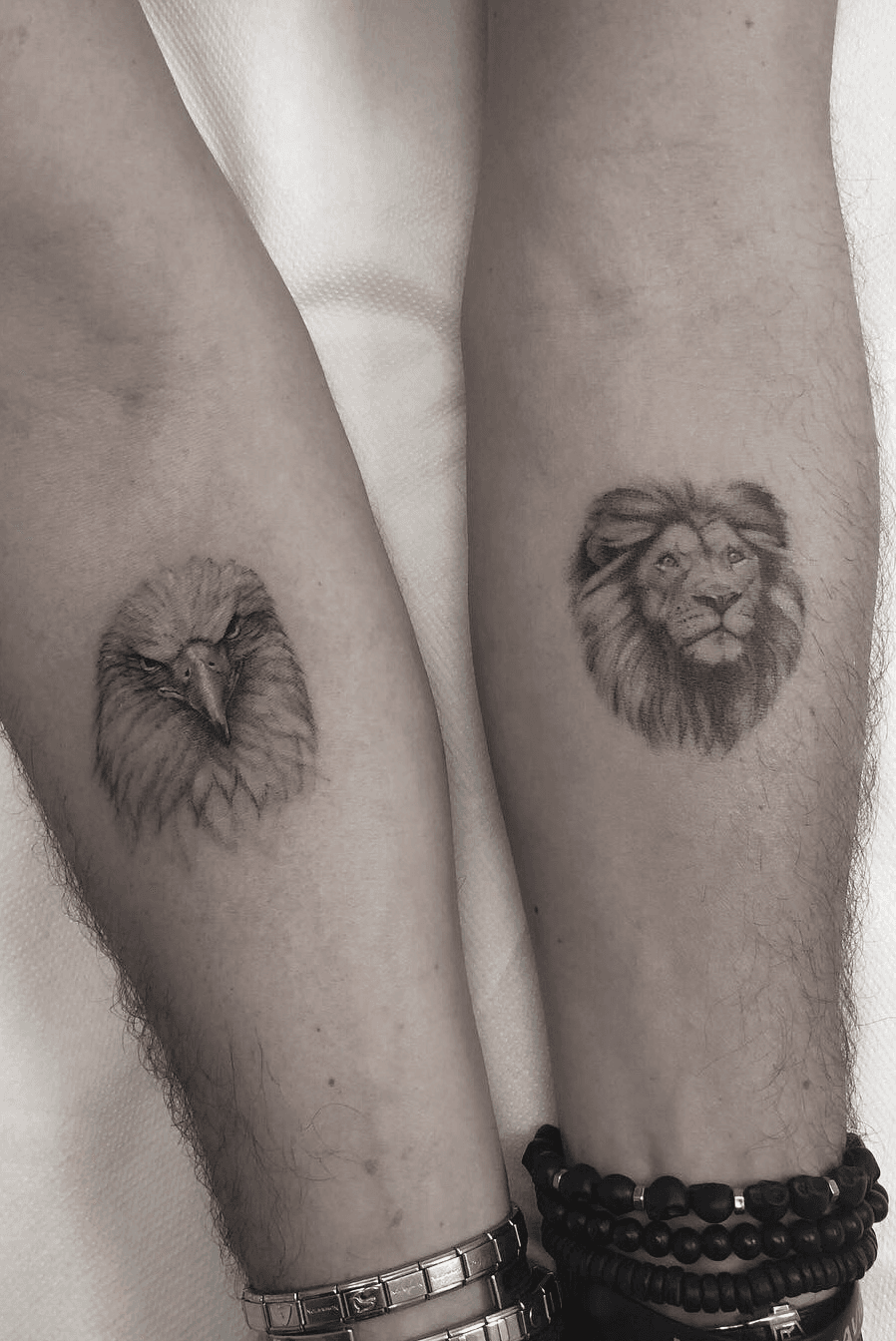 Tattoo uploaded by sourya • - Bald eagle - With healed lion. From my  sketchbook #singleneedle #slimneedle #finelinetattoo #blackandgrey  #smalltattoo #eagle #eagletattoo #illustration #tattooist #tattoo #ink  #inked #tattoocollector #realistictattoo ...