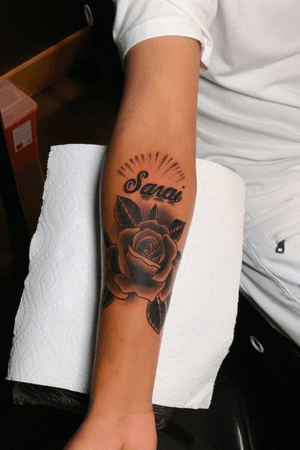 ⚡️ Swipe for video ⚡️ Last nite I got to tattoo @alexis5.3 with some #letteringtattoo of his mother & he said he will be back tomorrow for 1 of my roses 💥 Boom 💥 & today we got to do this #blackandgrey #traditionalrose for him & added some shading around ⚡️ His first tattoo ! Thanks brother for the trust ! Done in @crackerjacktattoos #TattzByAG #Ink #Tattoo #Tatuaje #BodyArt #ArteCorporal #DFW #dallasfortworth #fortworthtattoos #haltomcity #fortworthtx #blackandgreytattoo #rosetattoo #traditional #traditionalart #traditionaltattoo