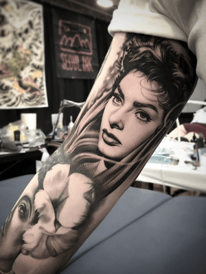 Sophia Loren portrait for arm. Done at Salt Lake City Tattoo convention.