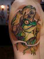 Korean style carrier frog on arm.