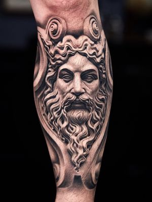 Healed Zeus statue on shin.