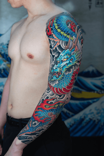 Blue dragon arm sleeve.