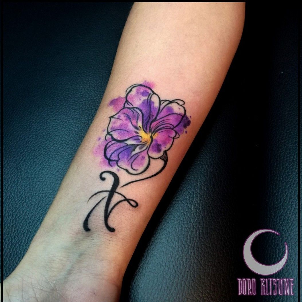 violet flowers tattoo
