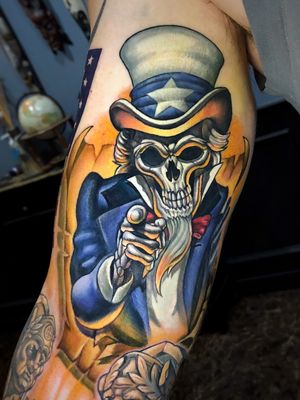 Uncle Sam on arm.