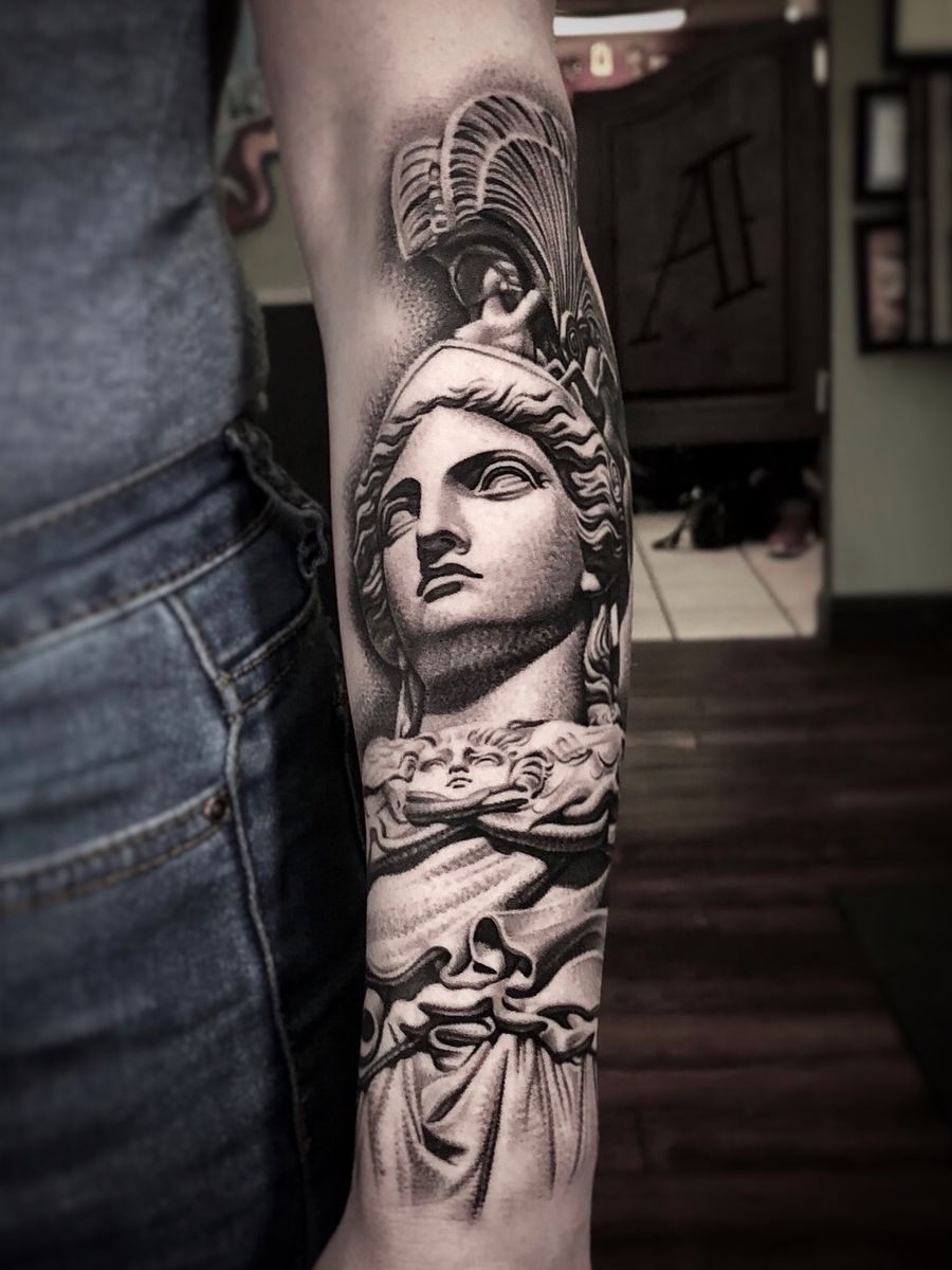 Tattoo uploaded by Kiljun • Athena sculpture on forearm. Done at Lost ...