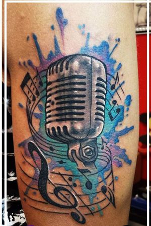 Microphone tattoo watercolor