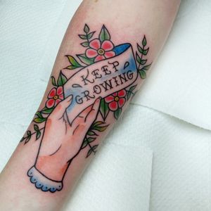Traditional Hand with card. Lower arm. Eternal Ink colors