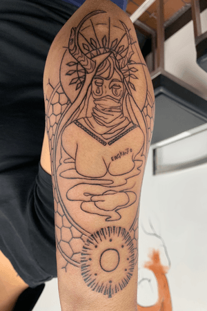 #linework #firstsession this piece was drawn by #snakeroots.00 amazing artist out of queens working  and managing #brooklyntattooshop Satarah Kreations Ink and tattooed by me #satarahink was an honor to do this enjoyed it very much 