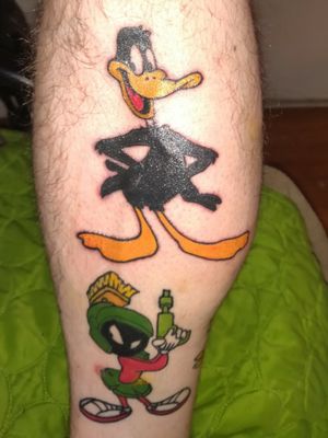 Been working on a Looney toons leg sleeve.  These are just a couple done on him so far.  