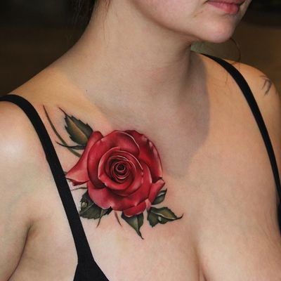Symbol tattoo by Anali de Laney #AnalideLaney #symboltattoo #symboltattoos #symbol #symbols #tattooswithmeaning #meaningfultattoo #rose #realism #realistic #chesttattoo
